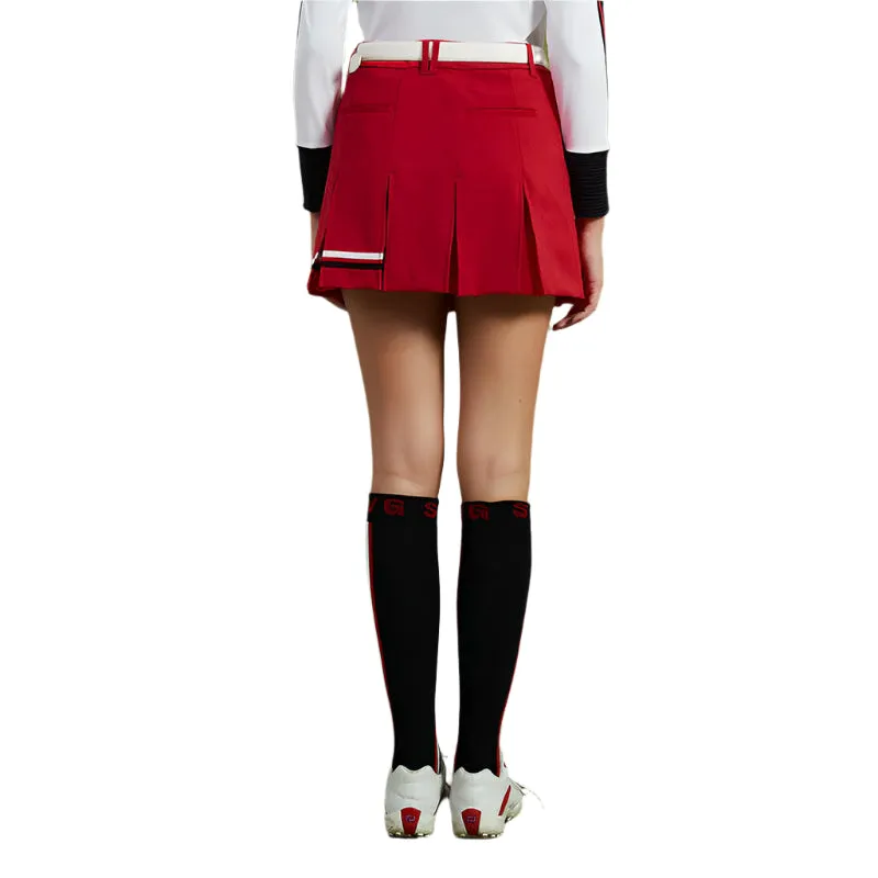 SVG Golf  Women's Red Striped Printed Pleated Skort