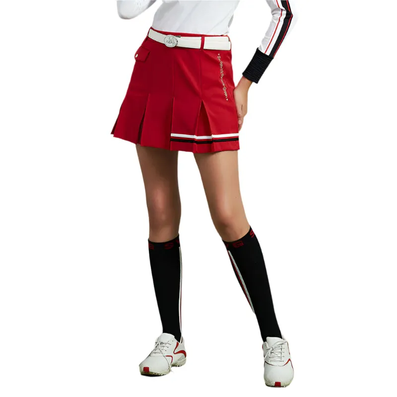 SVG Golf  Women's Red Striped Printed Pleated Skort
