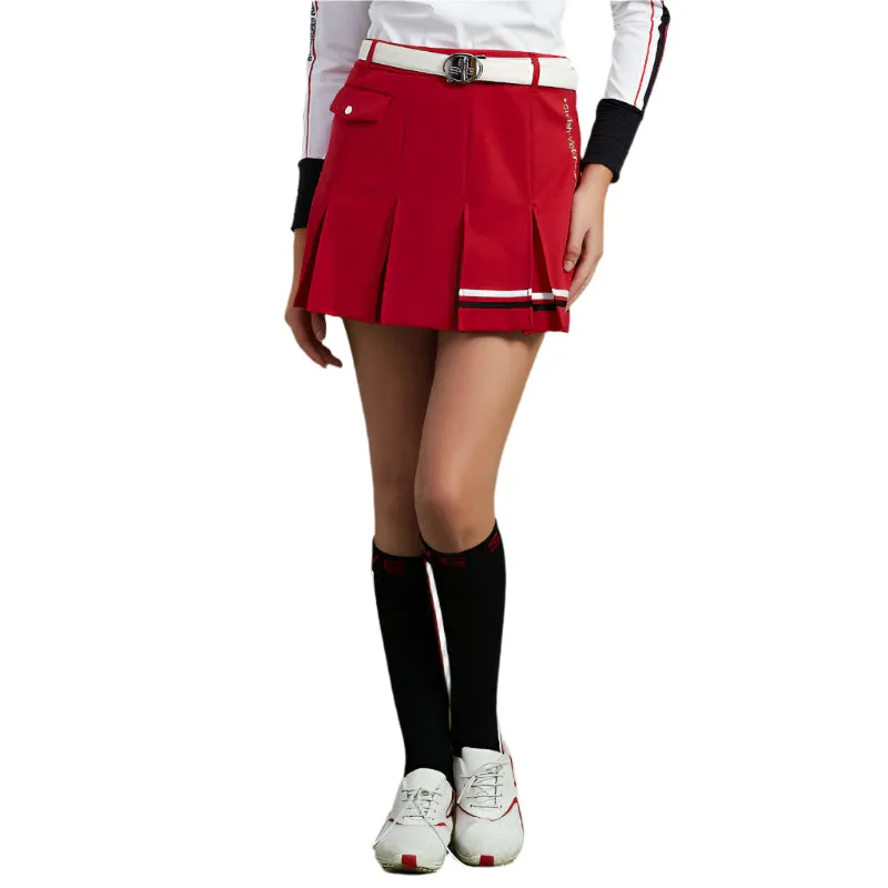 SVG Golf  Women's Red Striped Printed Pleated Skort