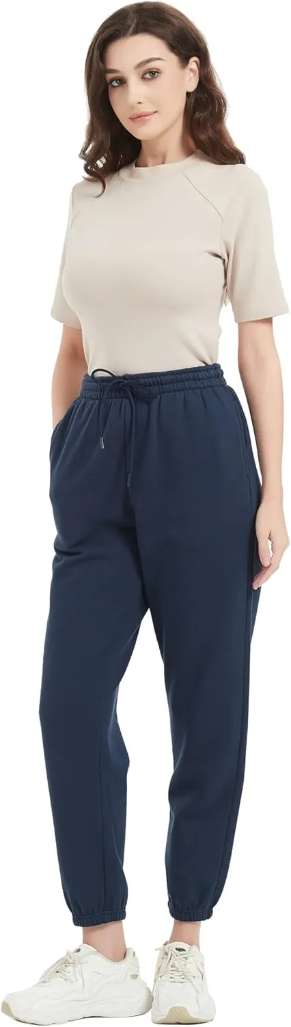 Tronjori Womens High Waisted Pull on Baggy Fleece Lined Sweatpants Fall Winter Athletic Jogger Lounge Trousers Cinch Bottom