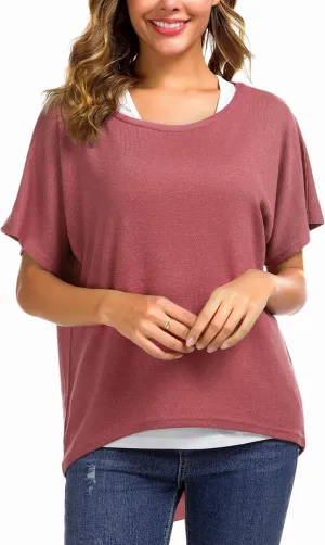 UGET Women's Oversized Baggy Tops Loose Fitting Pullover Casual Blouse T-Shirt Sweater Batwing Sleeve