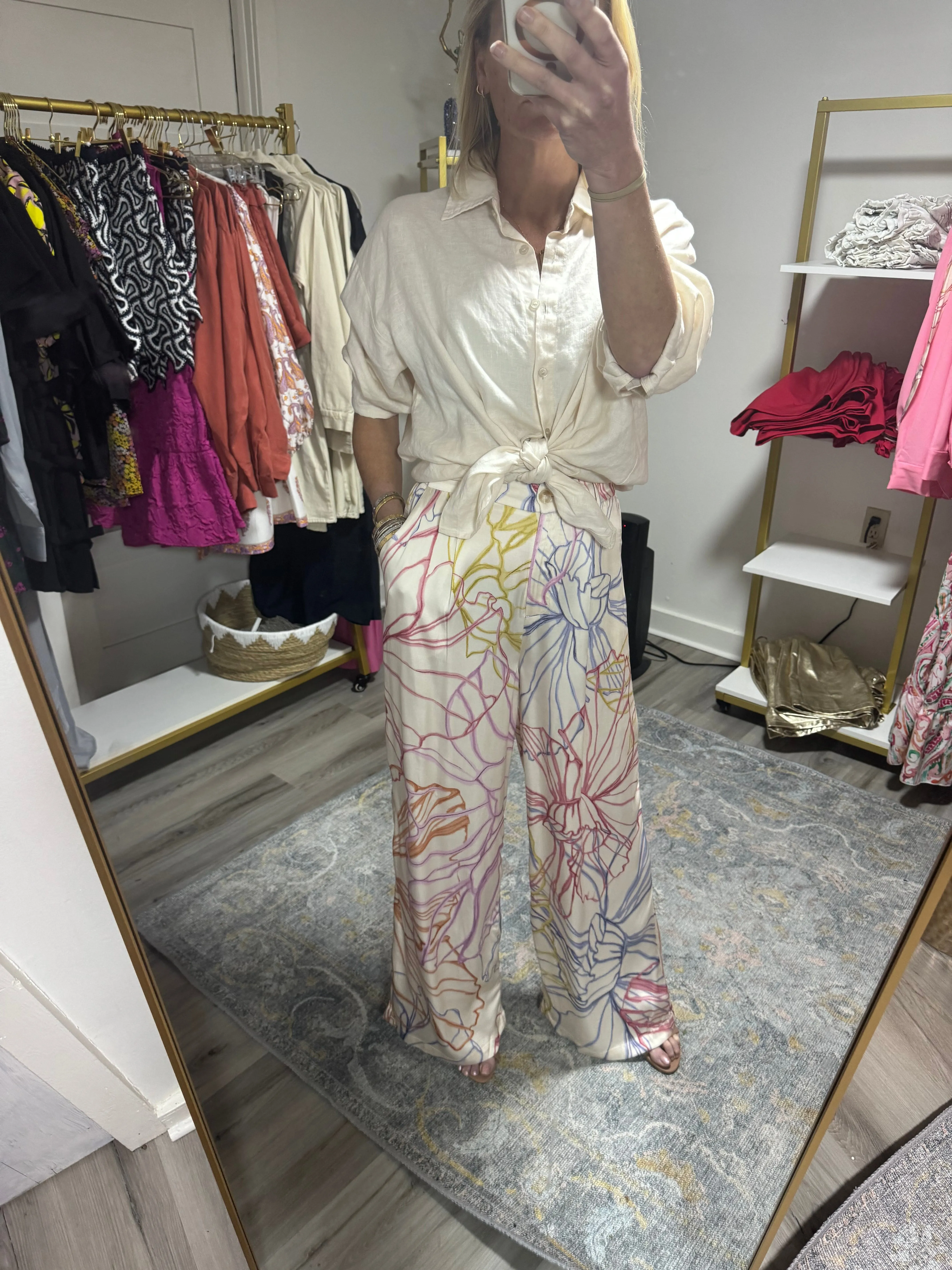 Wide Leg Sketch Print Pants