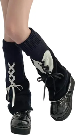 WODECASA Girls Kawaii Leg Warmers Knitted Flared Leg Sleeves Goth Crochet Baggy Cuff Ankle Heap Socks