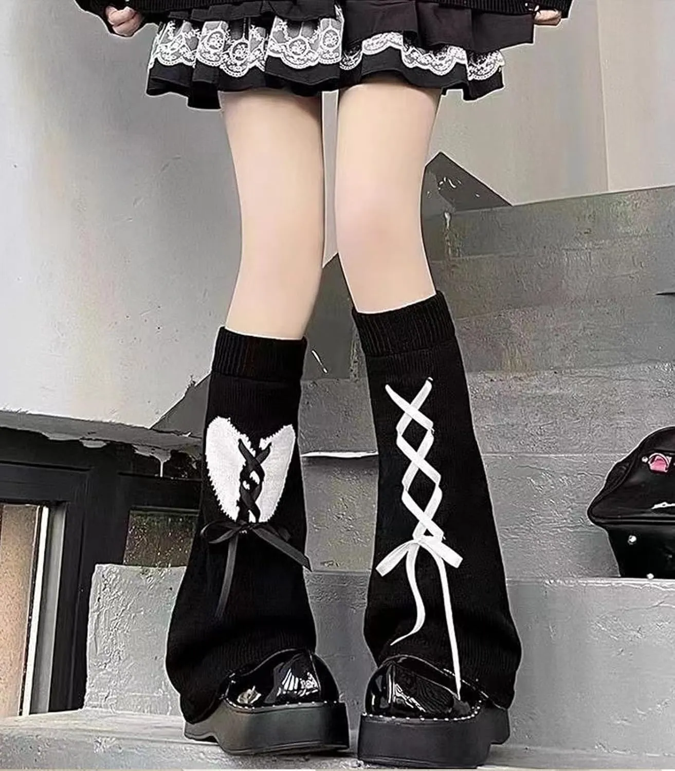 WODECASA Girls Kawaii Leg Warmers Knitted Flared Leg Sleeves Goth Crochet Baggy Cuff Ankle Heap Socks