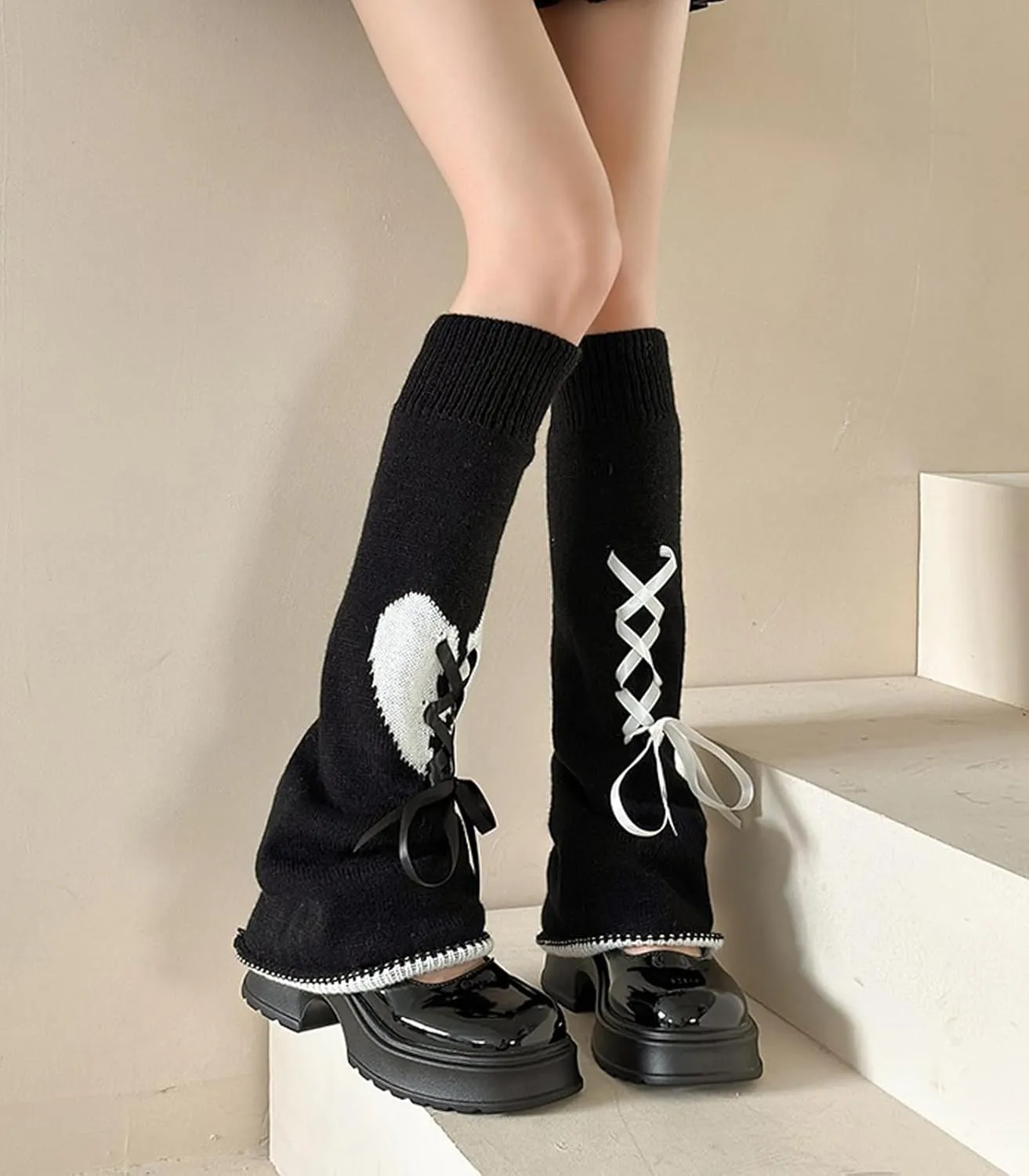 WODECASA Girls Kawaii Leg Warmers Knitted Flared Leg Sleeves Goth Crochet Baggy Cuff Ankle Heap Socks