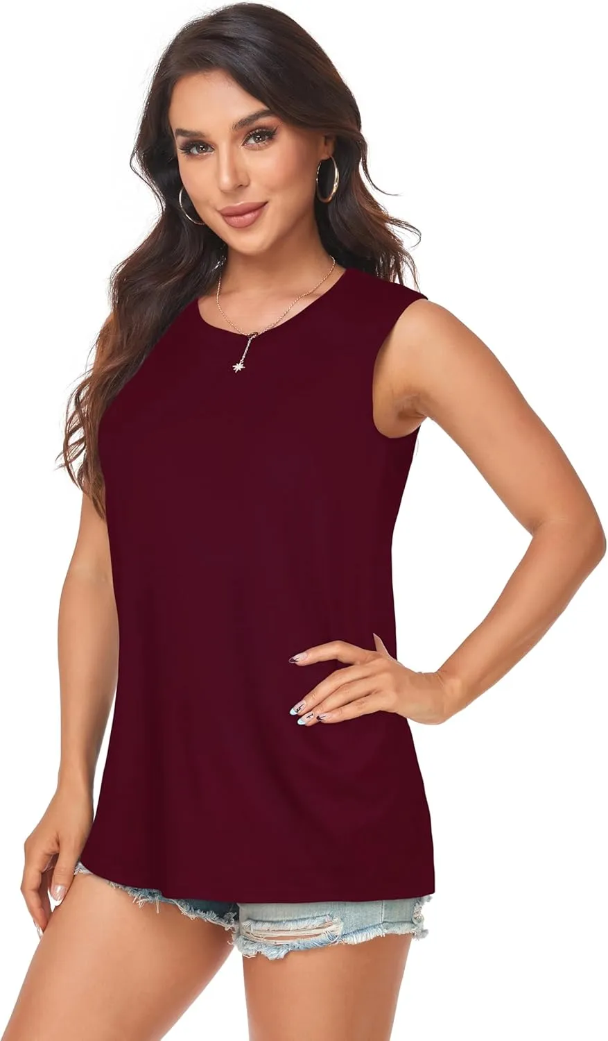 Women Summer Tops Sleeveless Tank Floral Casual Cute Loose Fit Cute T-Shirt Tunic