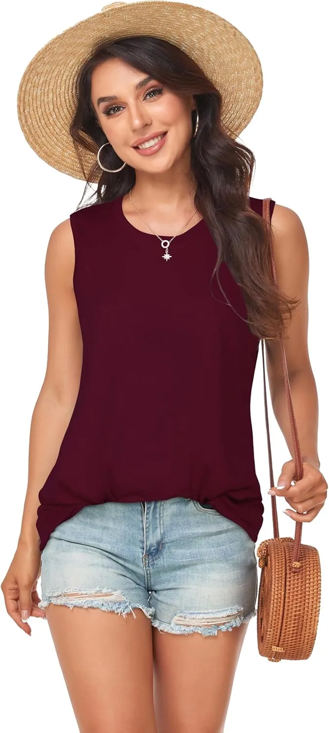 Women Summer Tops Sleeveless Tank Floral Casual Cute Loose Fit Cute T-Shirt Tunic