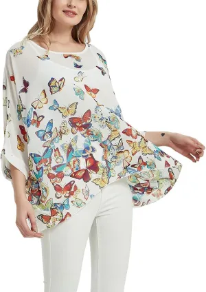 Women's Bohemian Style Summer Beach Lagenlook Top Kimono Loose Waterfall Chiffon Kaftan Poncho Shirt