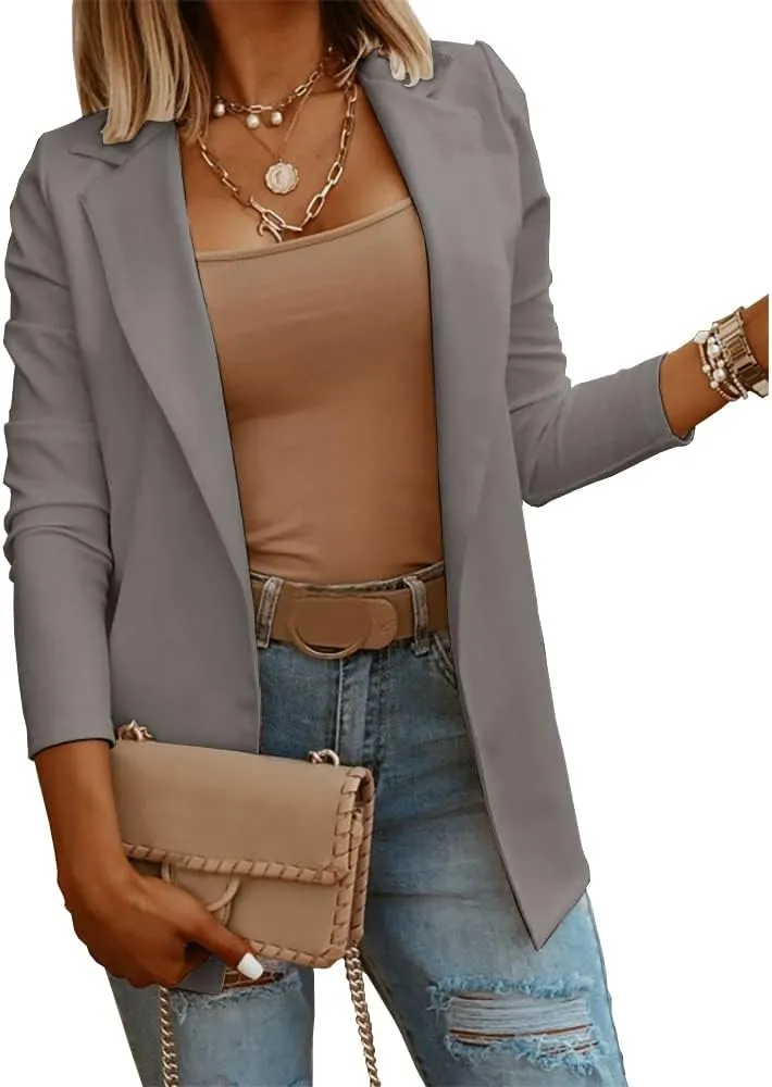 Womens Casual Long Sleeve Blazers Solid Color Knit Blazer Work Office Open Front Blazer Jacket
