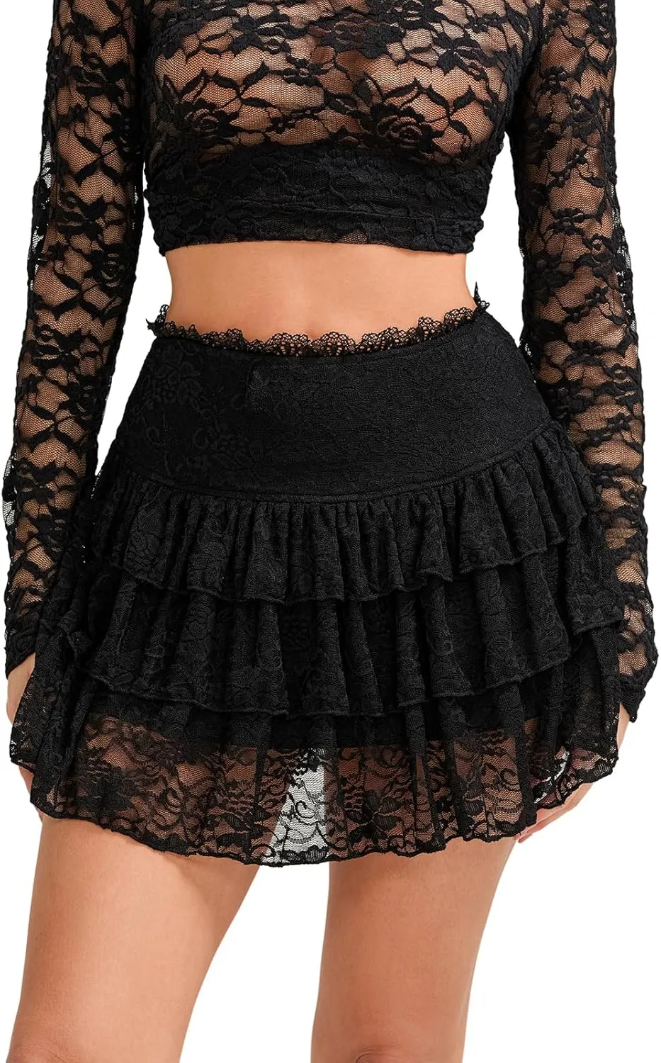 Women's Lace Mini Skirt High Waist Pleated Skirts Y2k Summer Casual Tasseled Short Skirts Streetwear