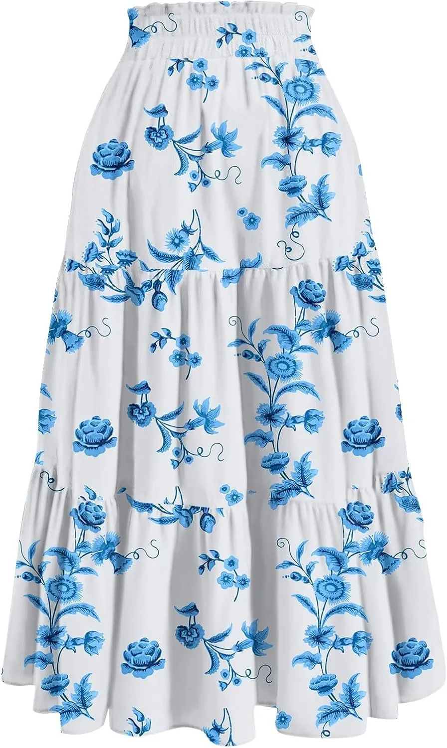 Women's Pleated Skirt Summer Casual Loose Trendy Elastic Waist Floral Print Bohemian Sun A-Line Maxi Skirts 2025, S-2XL
