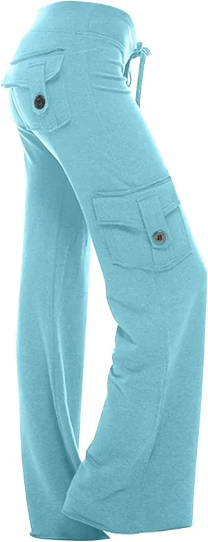 Womens Wide Leg Yoga Pants Cargo Wide Leg Yoga Trouser Plus Size Flare Bootcut Leggings with Pockets