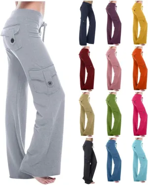 Womens Wide Leg Yoga Pants Cargo Wide Leg Yoga Trouser Plus Size Flare Bootcut Leggings with Pockets