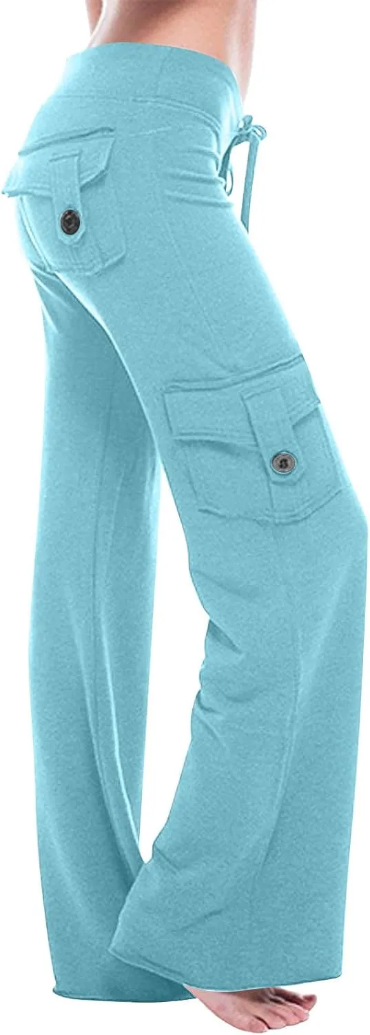 Womens Wide Leg Yoga Pants Cargo Wide Leg Yoga Trouser Plus Size Flare Bootcut Leggings with Pockets