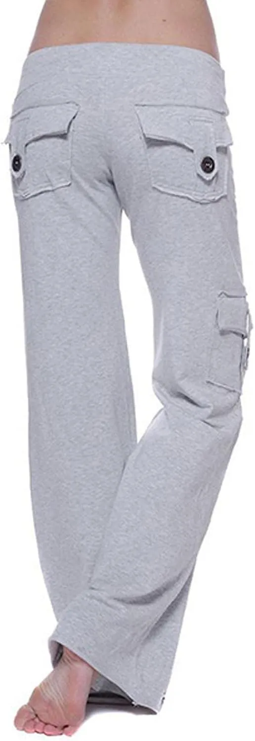 Womens Wide Leg Yoga Pants Cargo Wide Leg Yoga Trouser Plus Size Flare Bootcut Leggings with Pockets