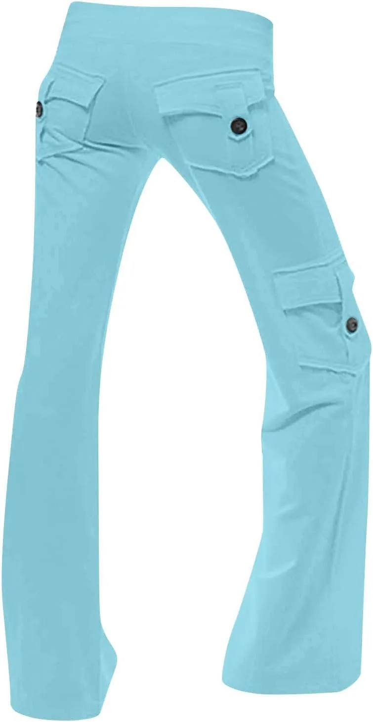 Womens Wide Leg Yoga Pants Cargo Wide Leg Yoga Trouser Plus Size Flare Bootcut Leggings with Pockets